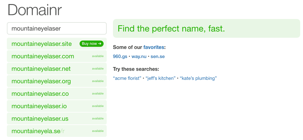 Domainr domain selection tool