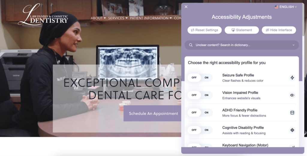 Accessibility Widget on Dentist Website