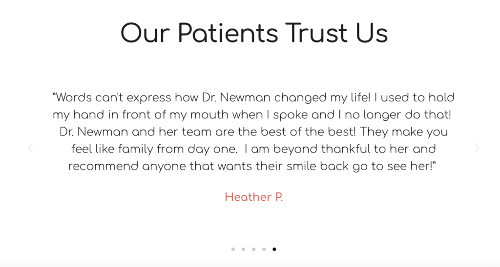 Patient Testimonial on Dentist Website