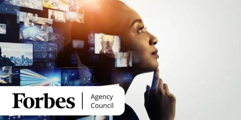Forbes Agency Council - Woman surrounded by video images